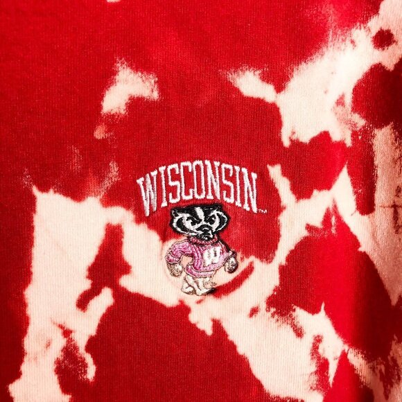 Champion Wisconsin Badgers Crewneck Tie Dye T shirt Small Red - Picture 4 of 7